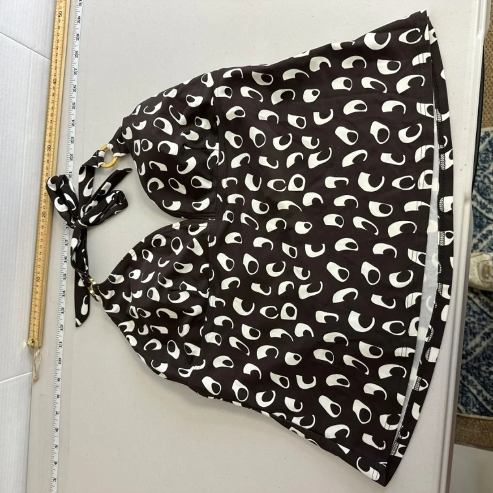 Vintage Y2K Silhouette Solutions Halter Tankini Top Brown & White Abstract Print